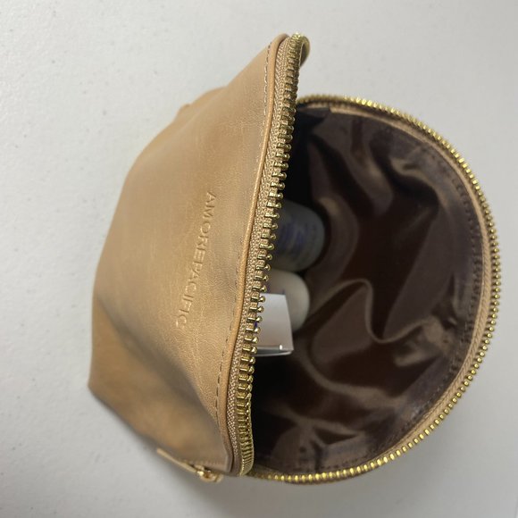 Amore Pacific Leather Cosmetic Bag, Light Brown, 8" x 5", New - Picture 11 of 11